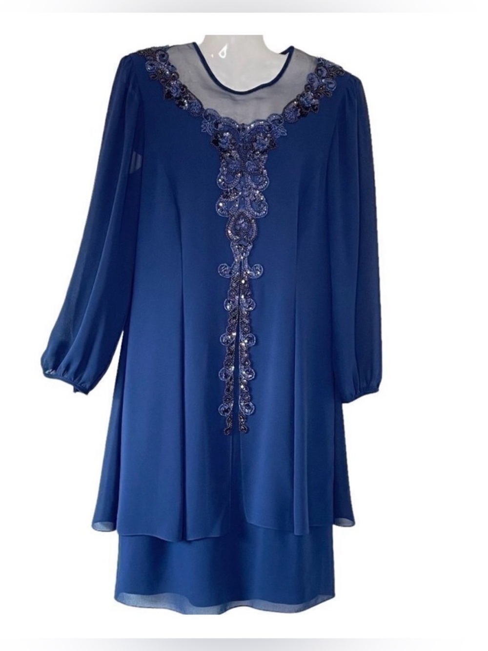 NWT Vintage Ursula of Switzerland Beaded Midi Dress Navy Regencycore Size 10 P